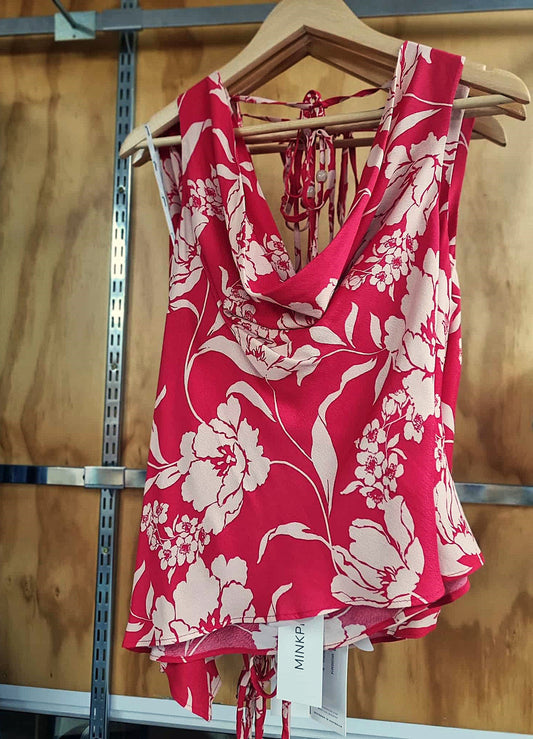 MINK PINK Poppy Cowl Neck Top Red Floral