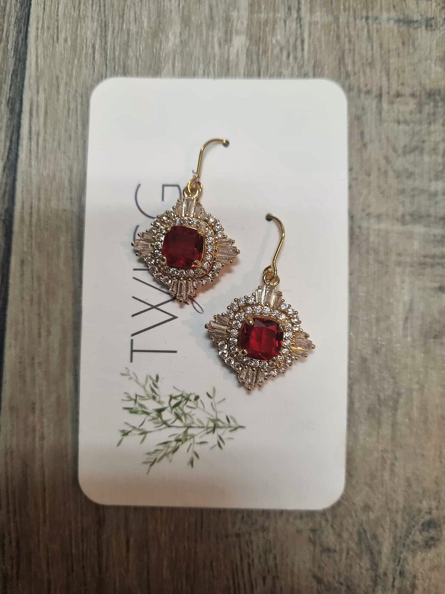 TWIGG JEWELLERY Art Deco Earrings Red