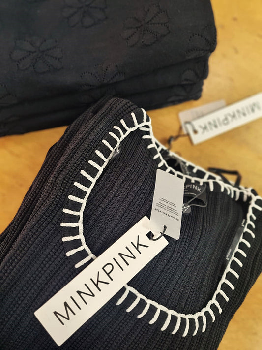 MINK PINK Sana Blanket Stitch Knit Top Black