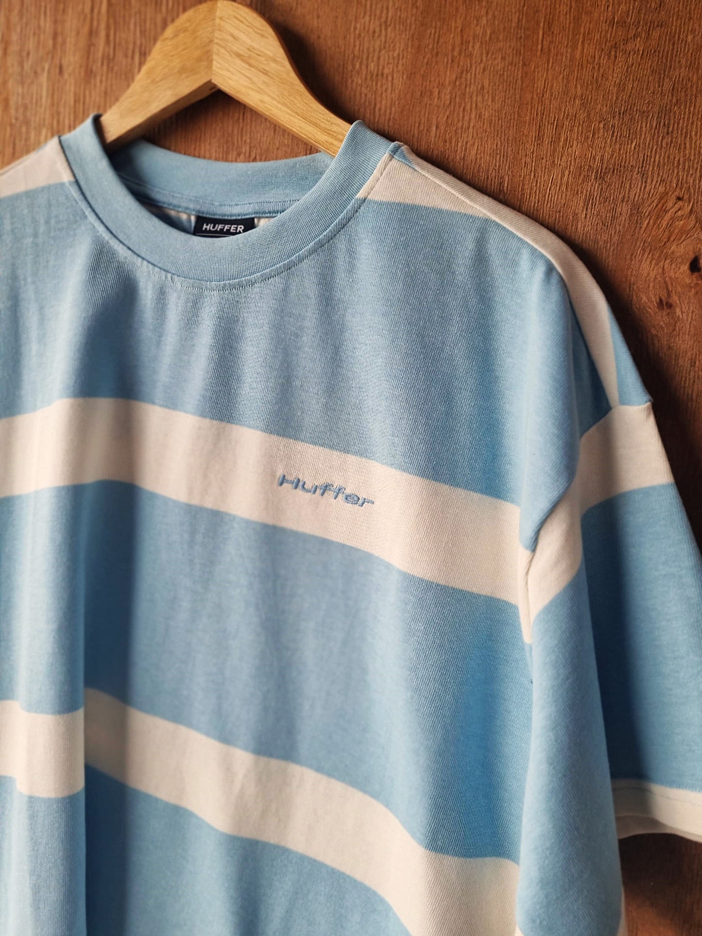 HUFFER Striped Tee Ice Blue/White