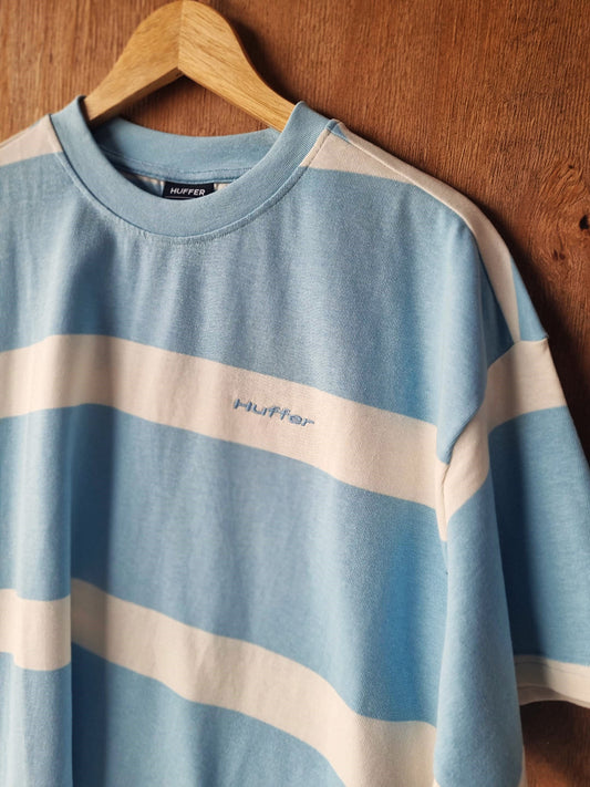 HUFFER Striped Tee Ice Blue/White