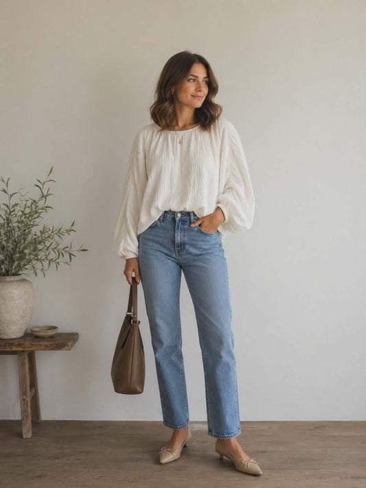ET ALIA Aura Top Oversize Blanc Pleat Cream