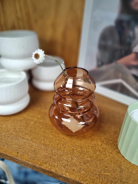 FLO'S HOME Triple Flat Bubble Brown 13cm Vase