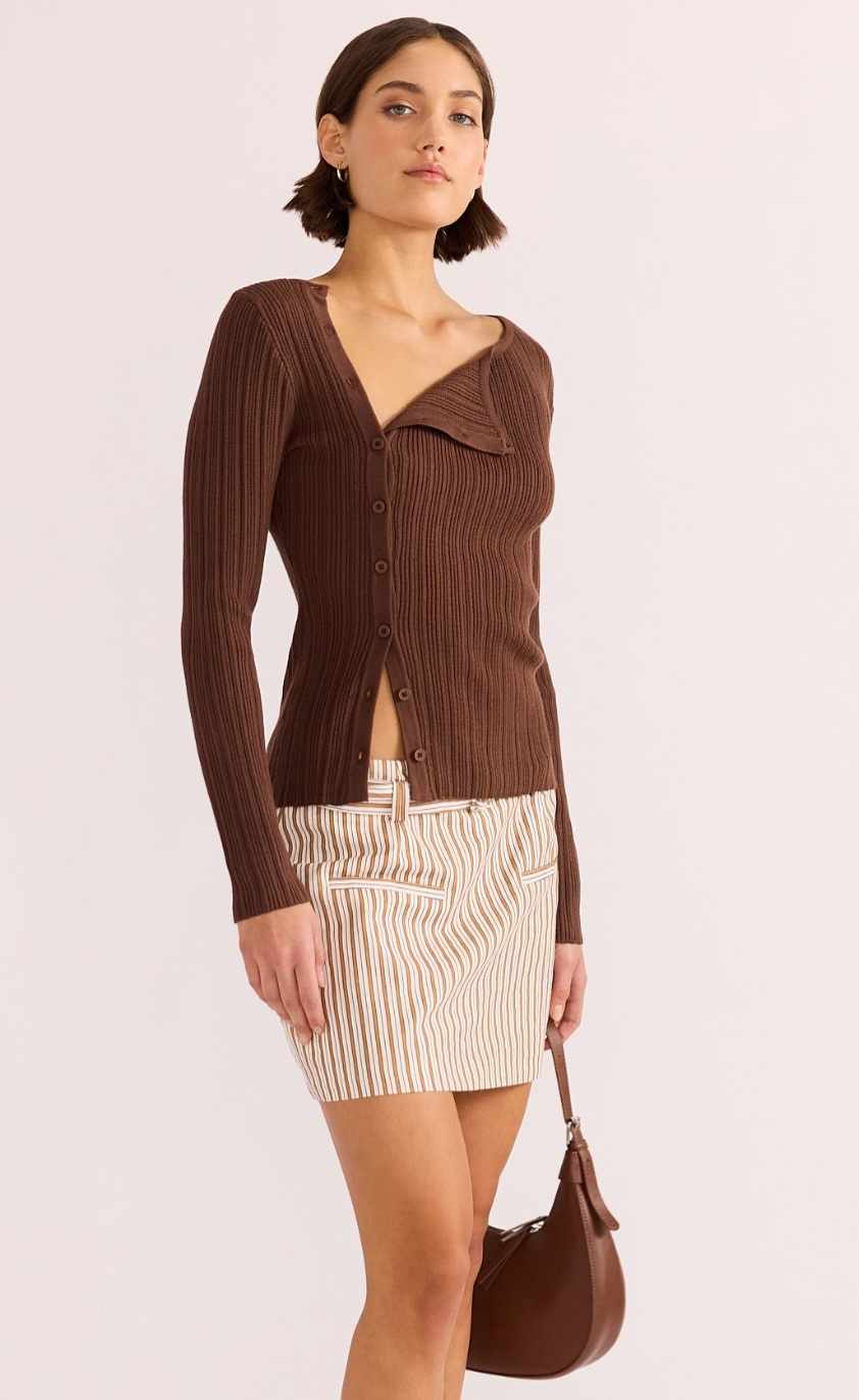 MINK PINK Zinnia Asymmetric Knit Top Chocolate