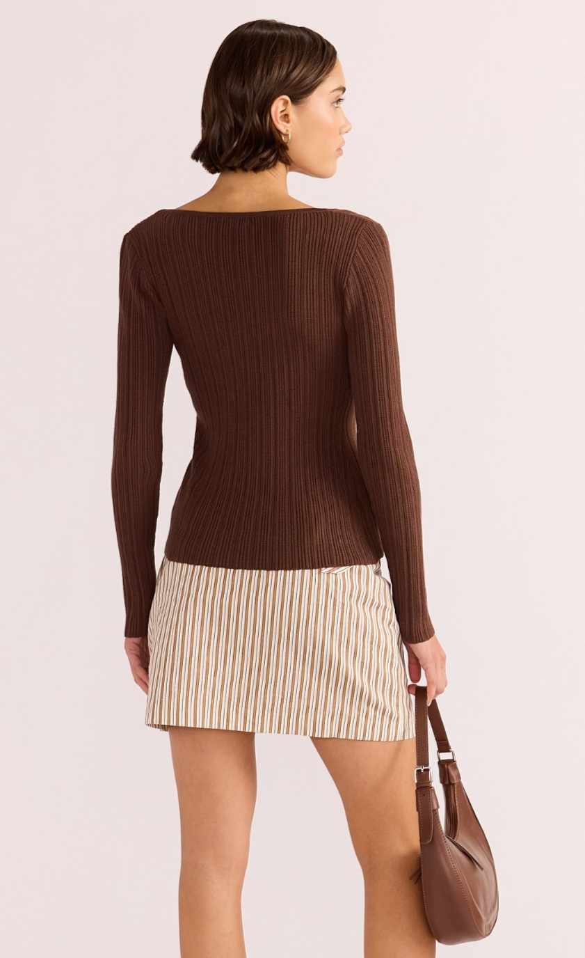 MINK PINK Zinnia Asymmetric Knit Top Chocolate