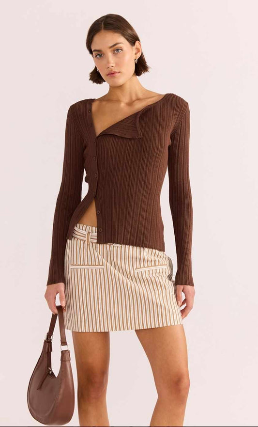 MINK PINK Zinnia Asymmetric Knit Top Chocolate