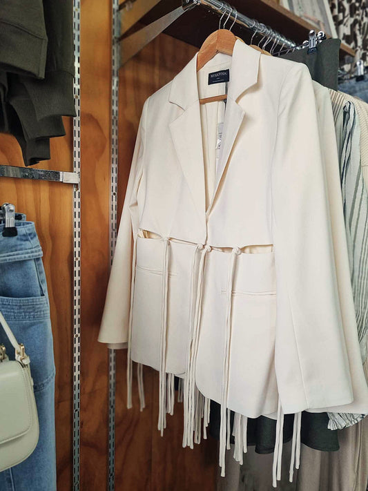 MINK PINK Maeve Tie Blazer Ecru