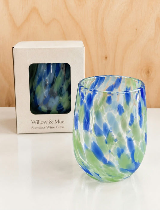 WILLOW & MAE Blue Green Splatter Wine Glass