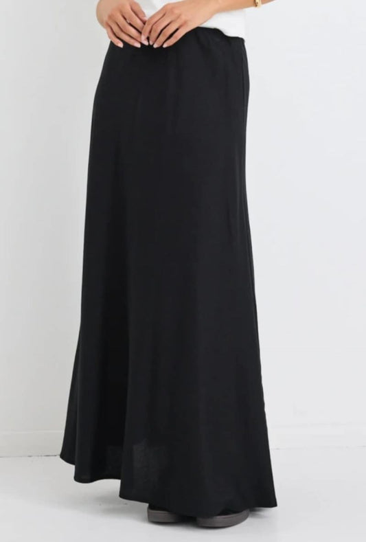 REUNION Lagos Linen Bias Cut Skirt Black