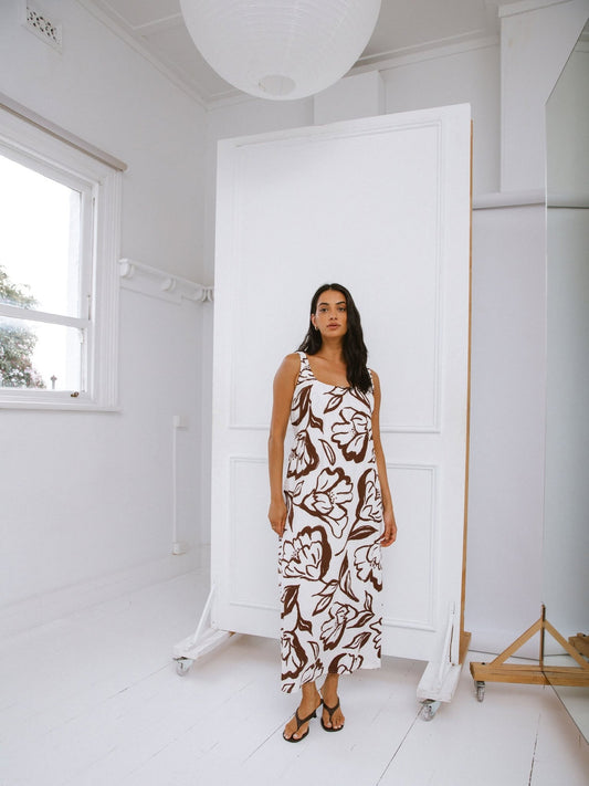 SILENT THEORY Lucia Maxi Dress Vintage White & Choc