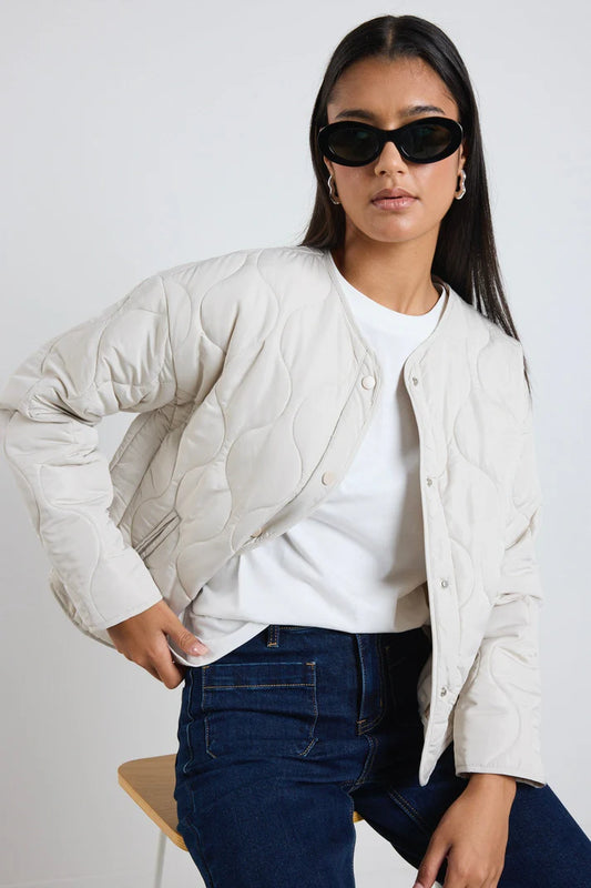 STORIES BE TOLD Apex Collarless Puffer Jacket Putty