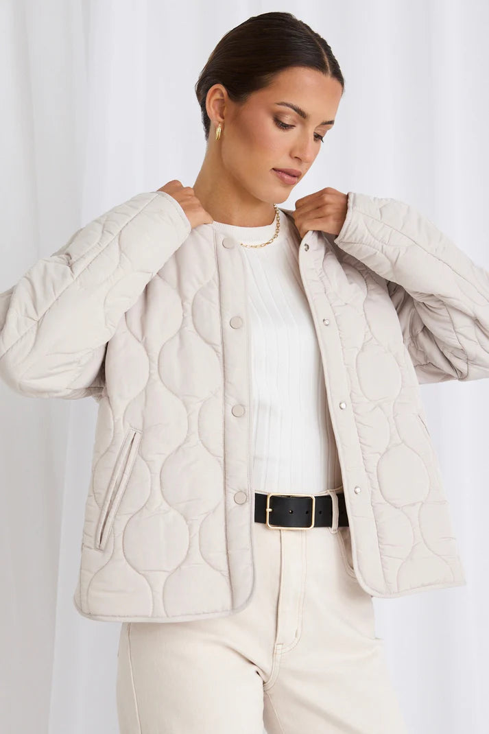 STORIES BE TOLD Apex Collarless Puffer Jacket Putty