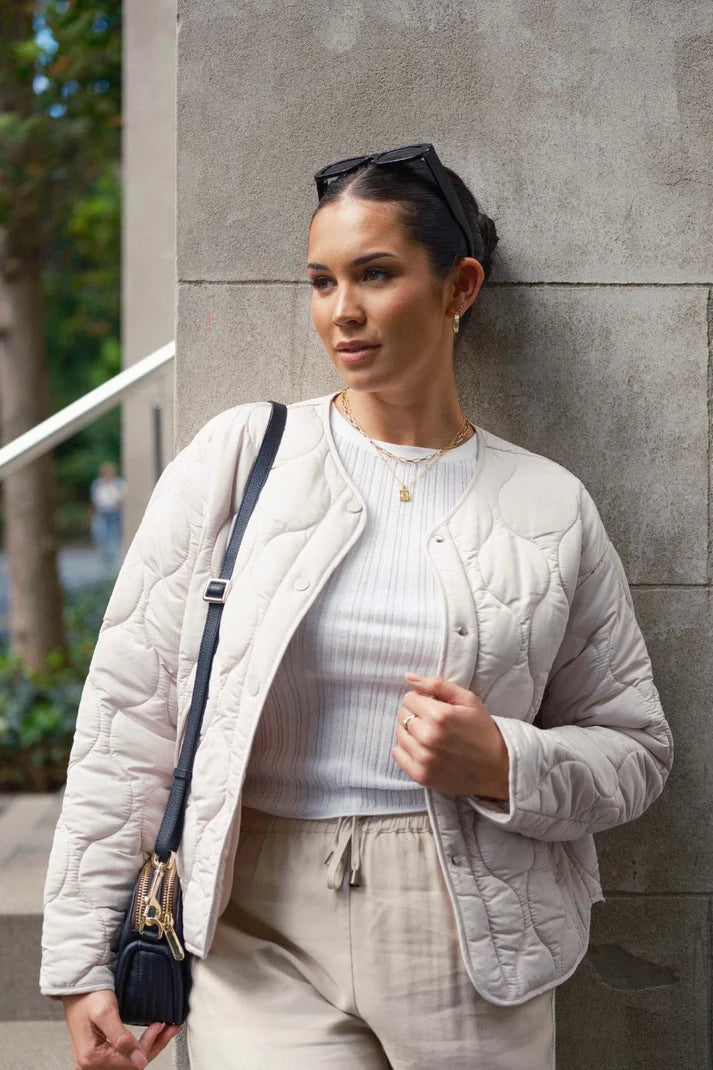 STORIES BE TOLD Apex Collarless Puffer Jacket Putty