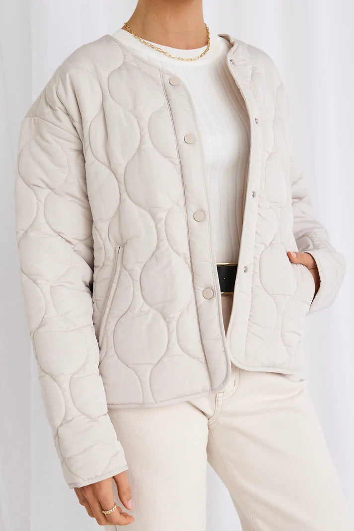STORIES BE TOLD Apex Collarless Puffer Jacket Putty