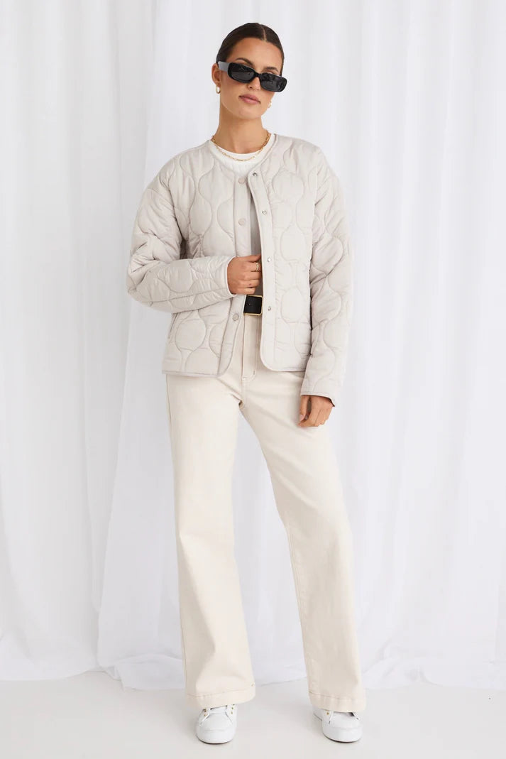STORIES BE TOLD Apex Collarless Puffer Jacket Putty