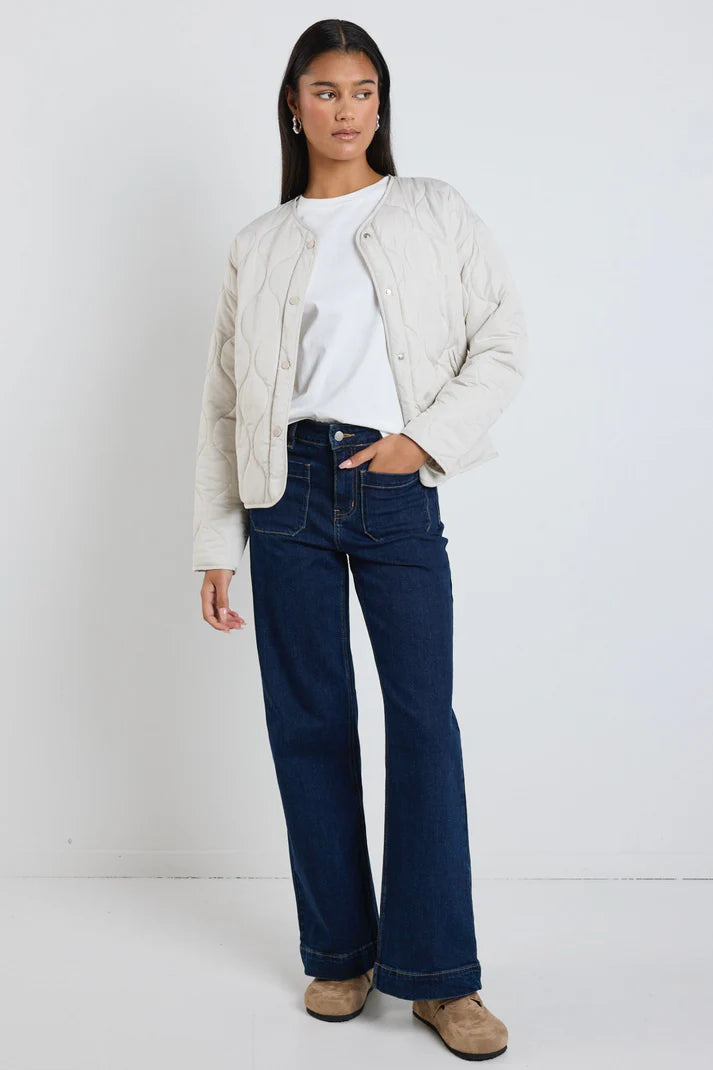 STORIES BE TOLD Apex Collarless Puffer Jacket Putty