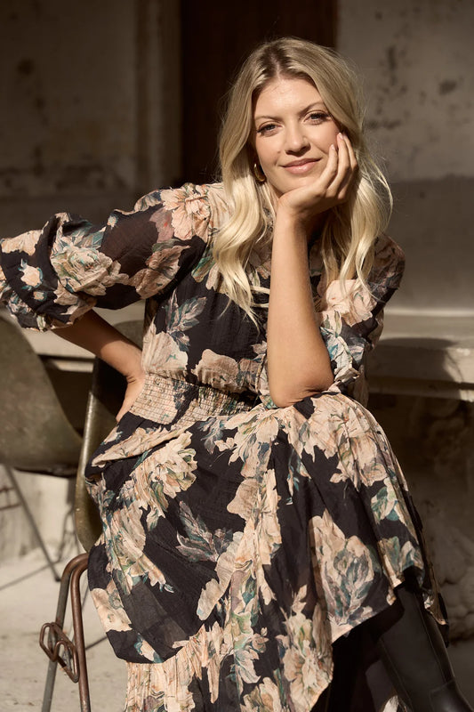 IVY+JACK Addition Isla Floral Tiered Dress Navy/Peach