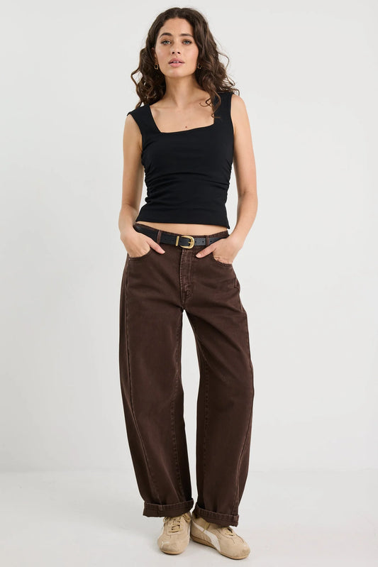 AMONG THE BRAVE Affirmation Ruched Black Top