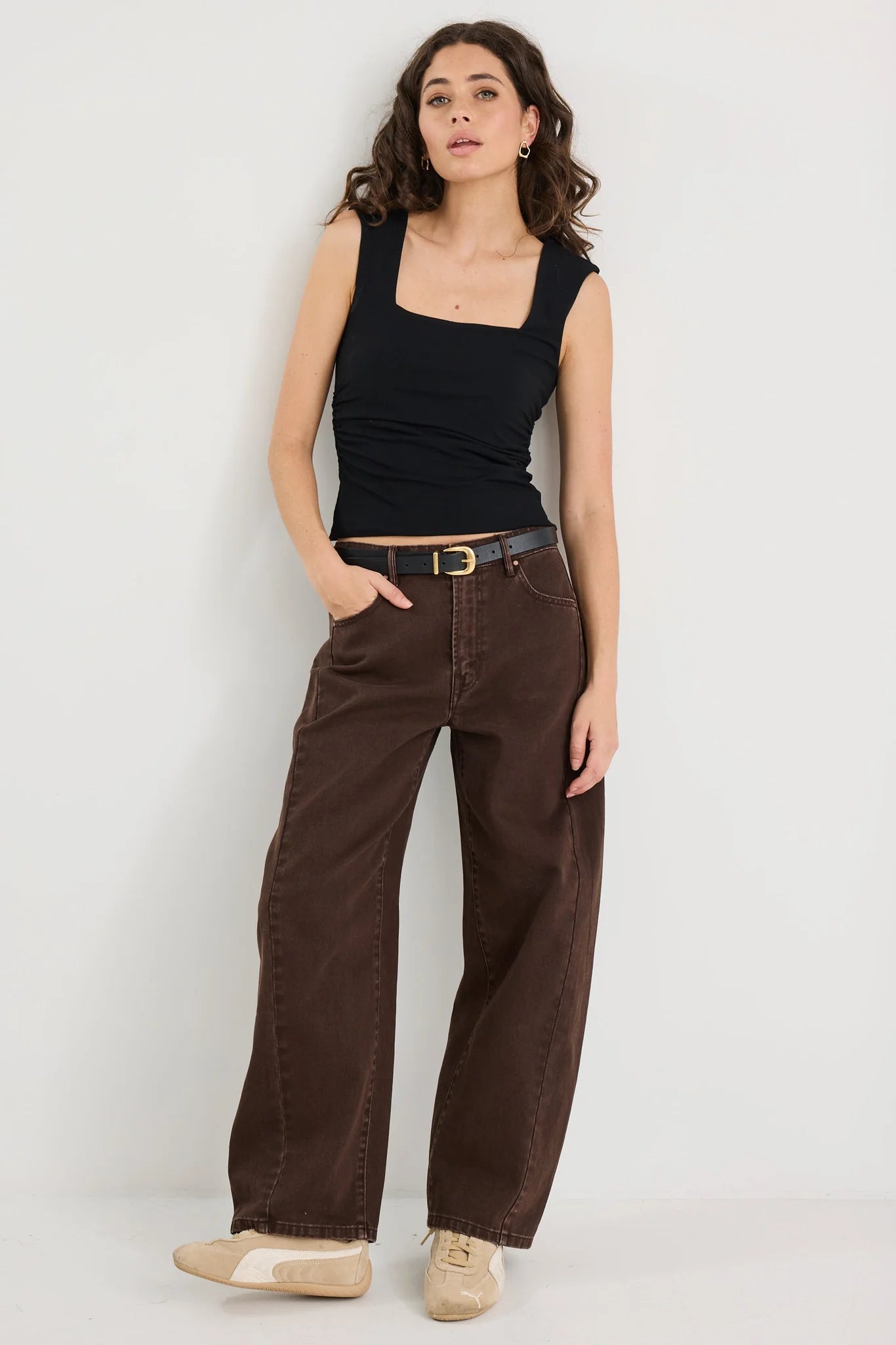 AMONG THE BRAVE Affirmation Ruched Black Top