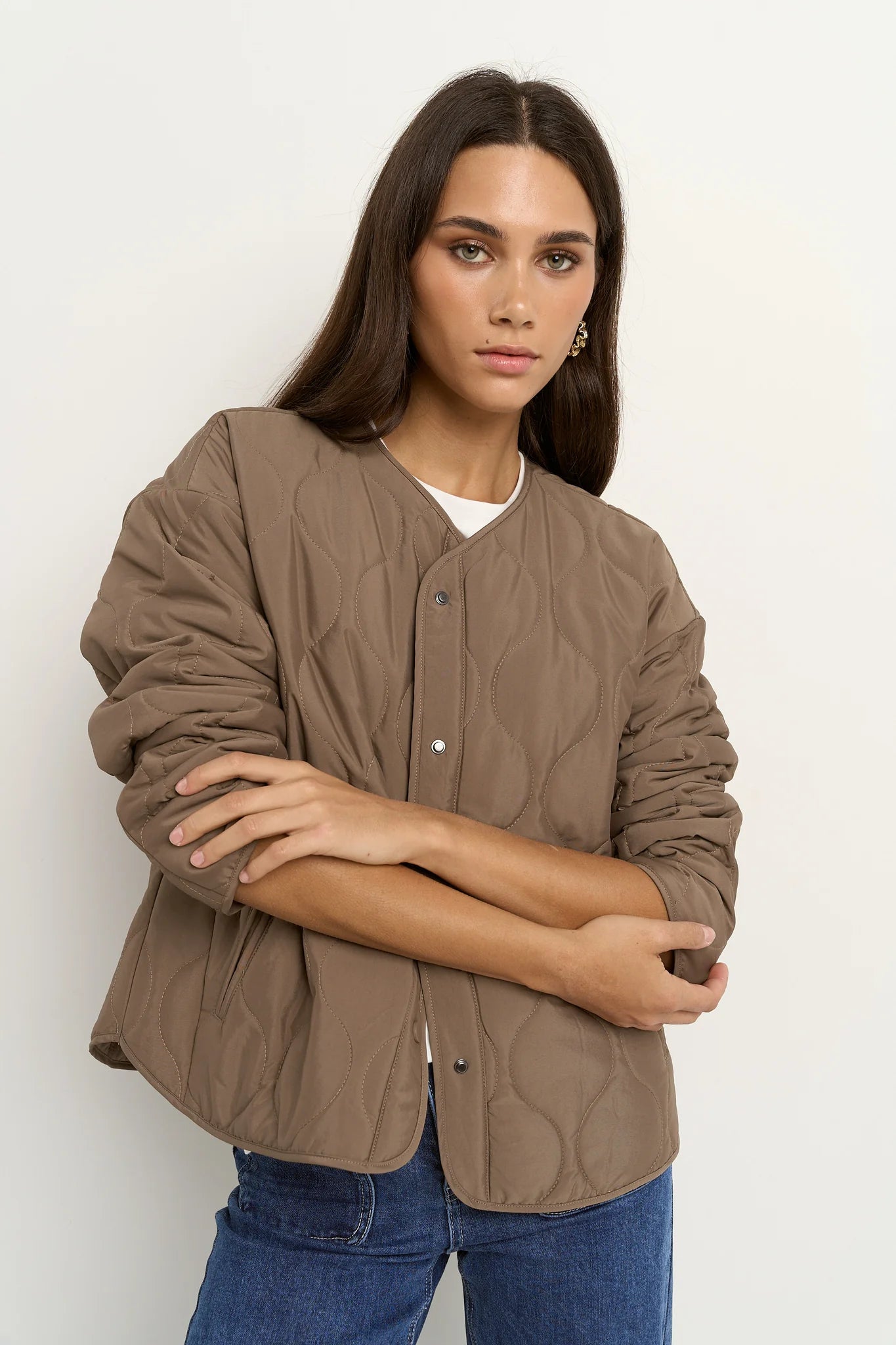 STORIES BE TOLD Apex Collarless Puffer Jacket Mocha
