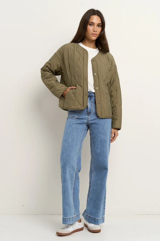 STORIES BE TOLD Apex Collarless Puffer Jacket Olive