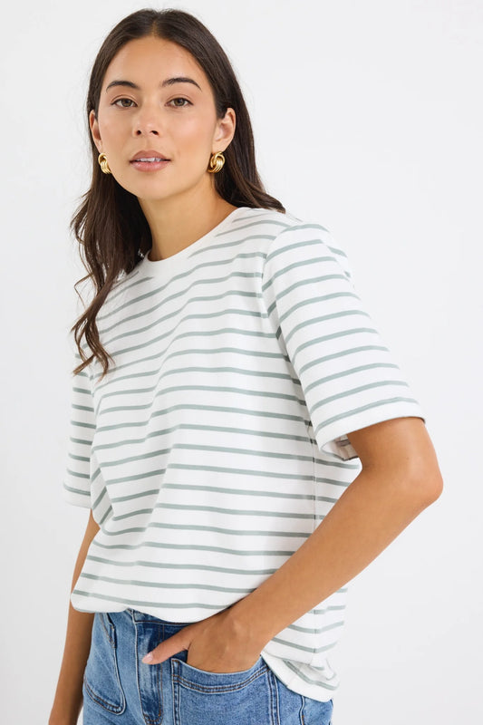 REUNION Binding Stripe Tee Khaki/Sage/White