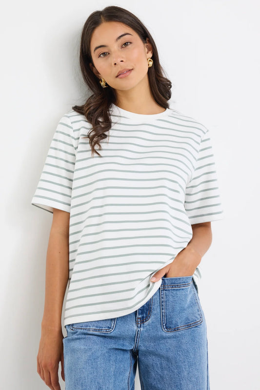 REUNION Binding Stripe Tee Khaki/Sage/White