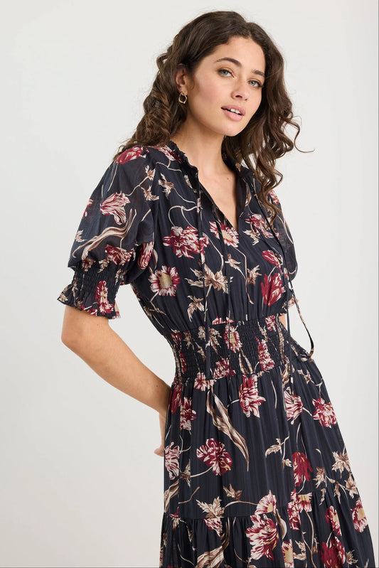 IVY + JACK Charmant Black Wildflowers V Neck Dress