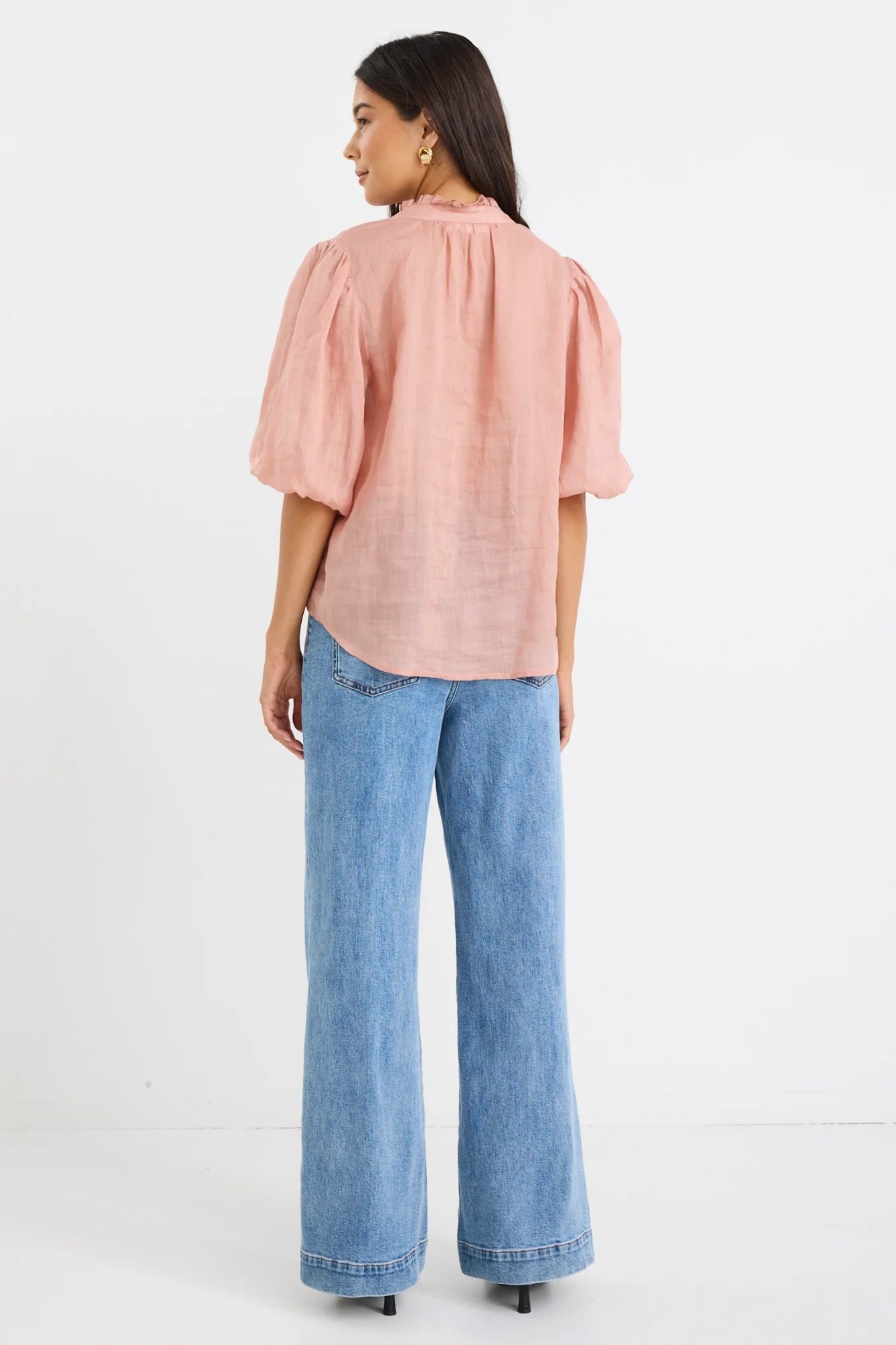 IVY+JACK Closure Ramie High Neck Blouse Top Blush