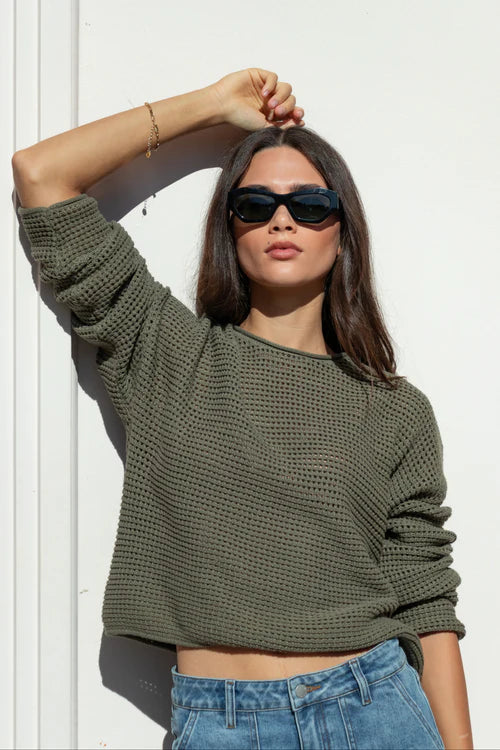 RE:UNION Dawn Soft Khaki Crochet Knit Top