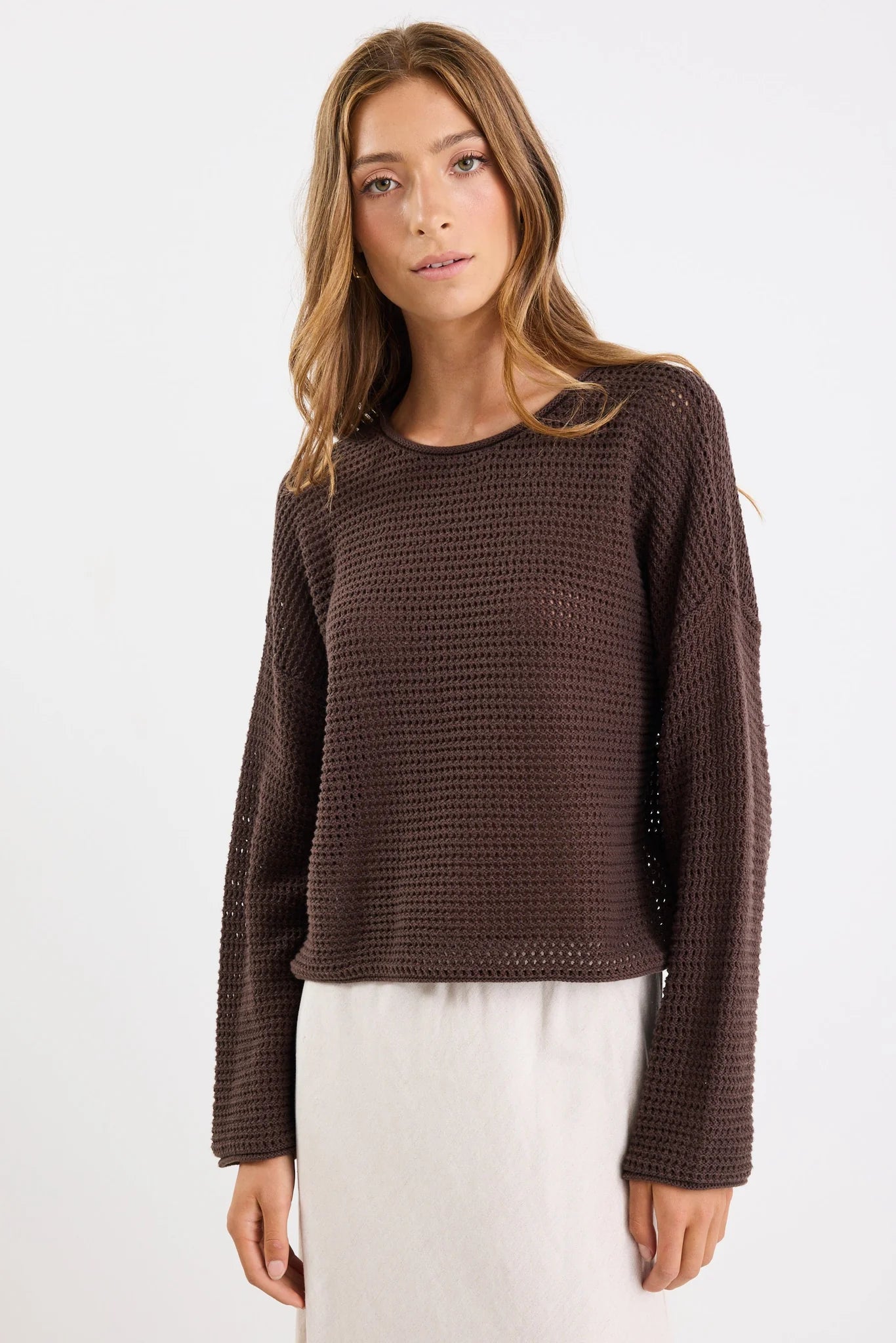 RE:UNION Dawn Chocolate Crochet Knit Top