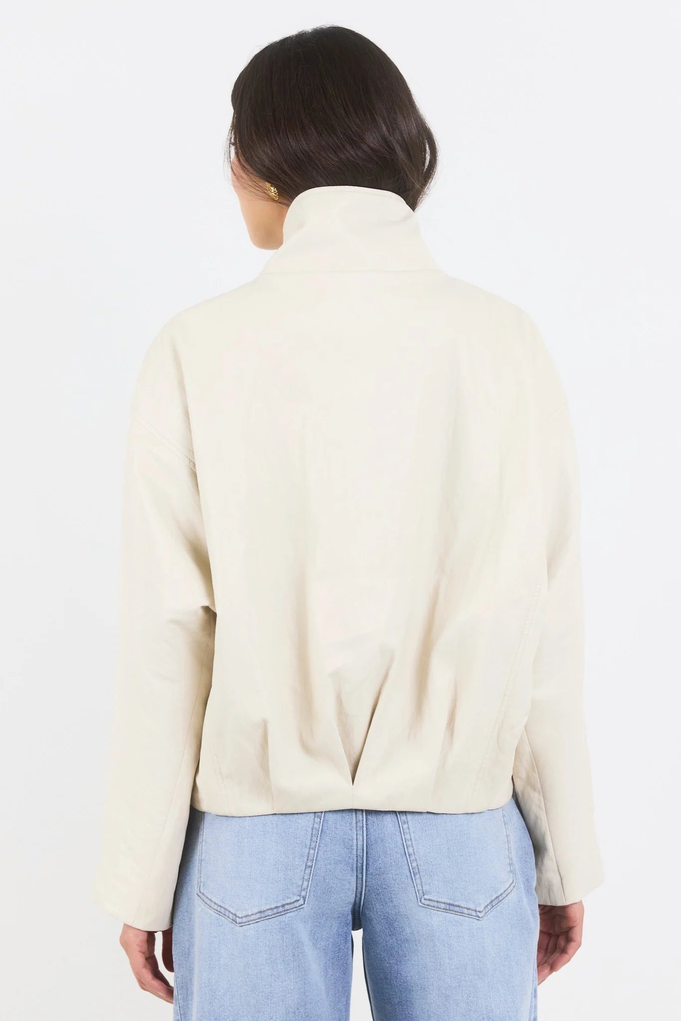 STORIES BE TOLD Ensemble Faux Leather Funnel Neck Jacket Putty