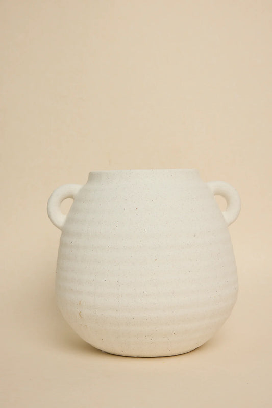 FLO'S HOME Double Handle White Textured 18cm Small Urn