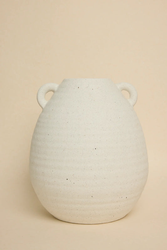 FLO'S HOME Double Handle White Textured 24cm Large Urn