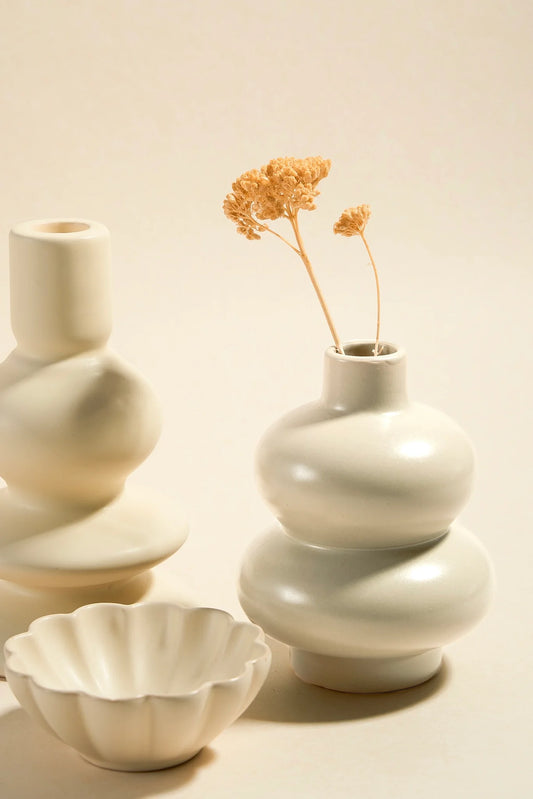 HAYZ HOMEWARES Double Stacked Matte Ivory 12cm Bud Vase