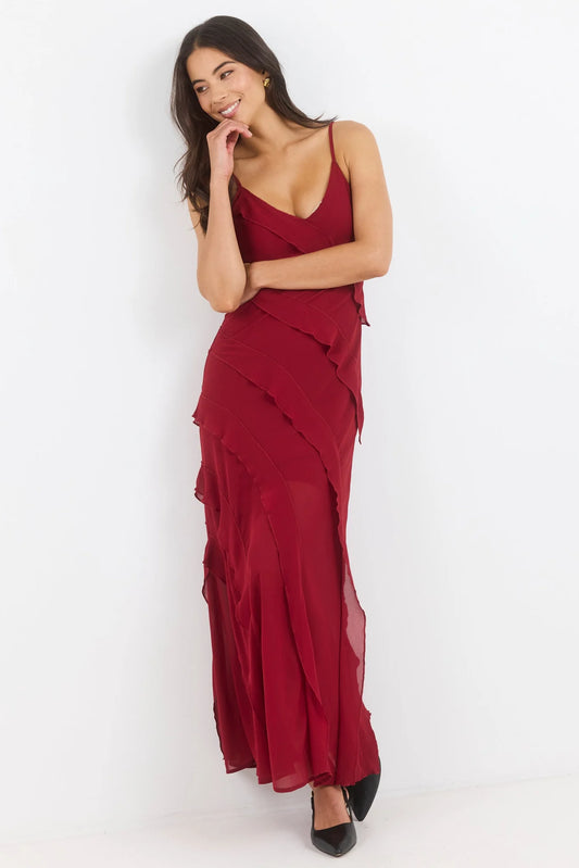 GEORGIA ZOE Galore Georgette Bias Cut Dress Dark Red