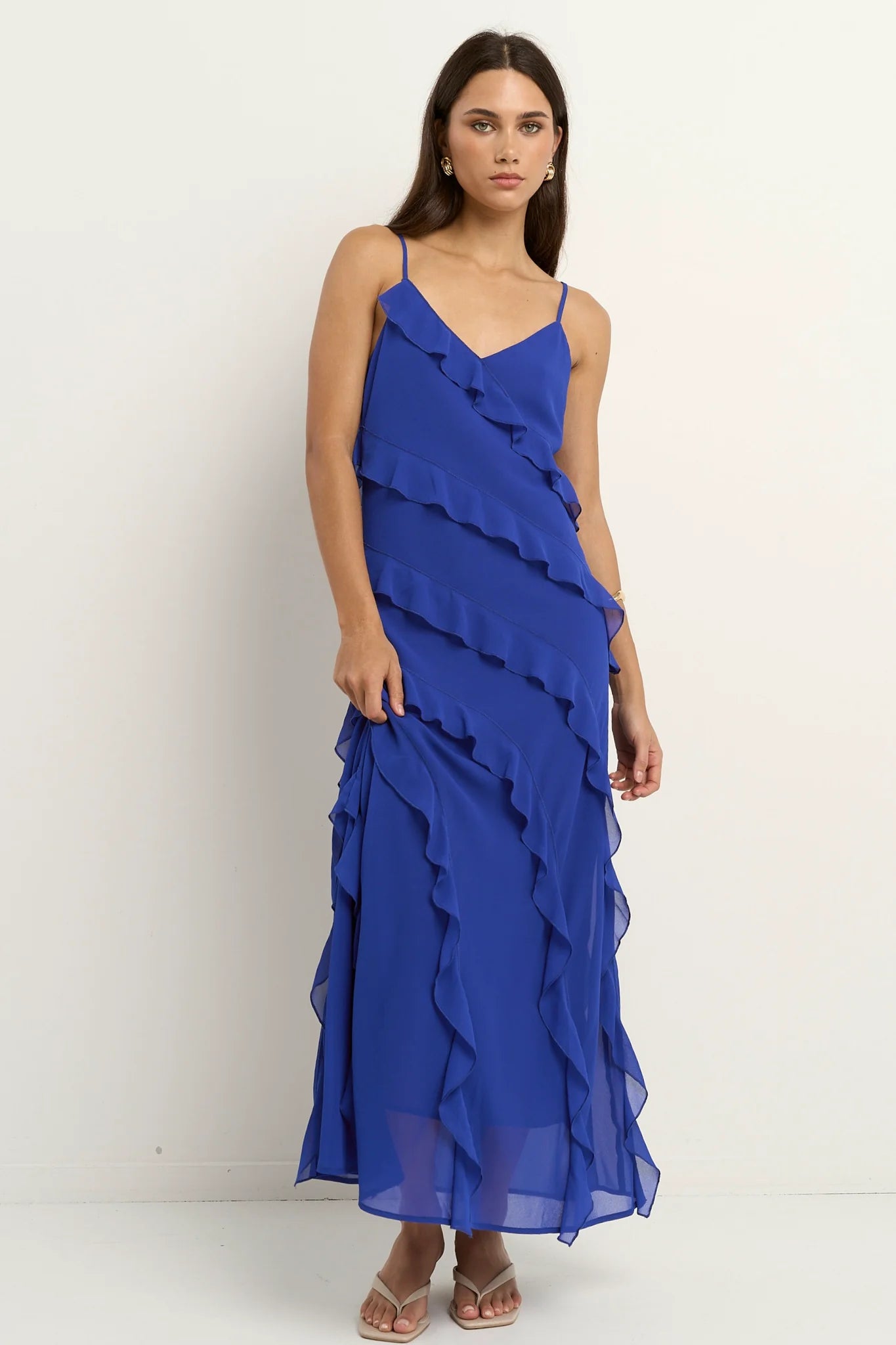 GEORGIA MAE Galore Electric Blue Bias Frill Dress