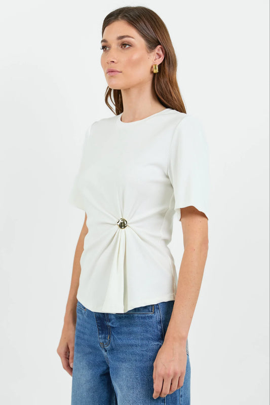 STORIES BE TOLD Helm White Waist Buckle Short Sleeve Tee