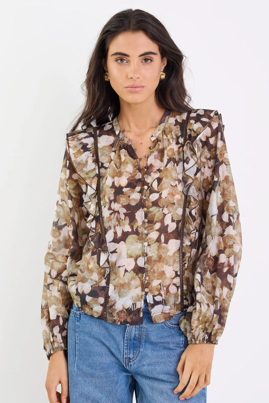 IVY + JACK Integrity Floral Frill Detail Brown Beige