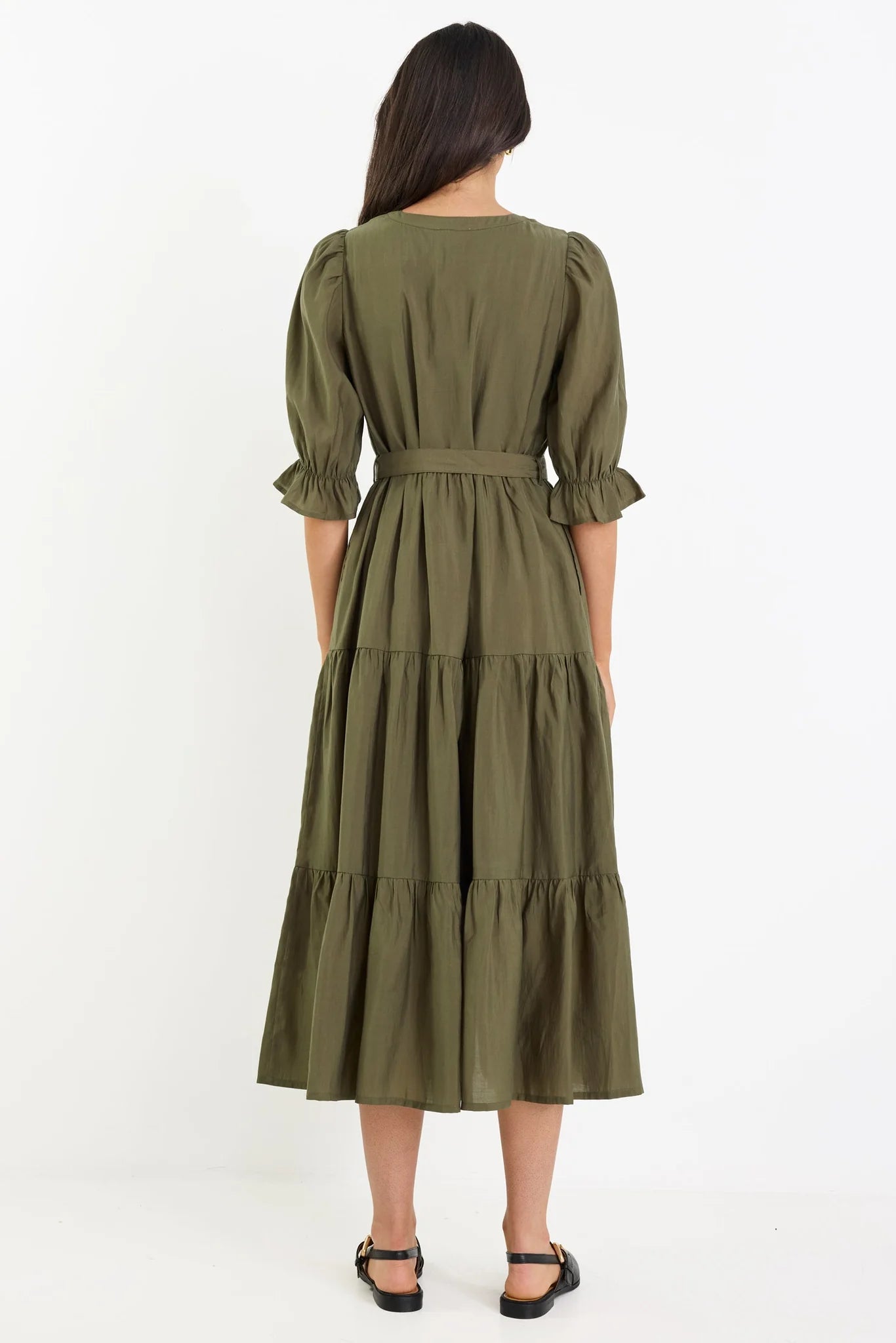 BY ROSA Irresistible Button Front Maxi Dress Khaki
