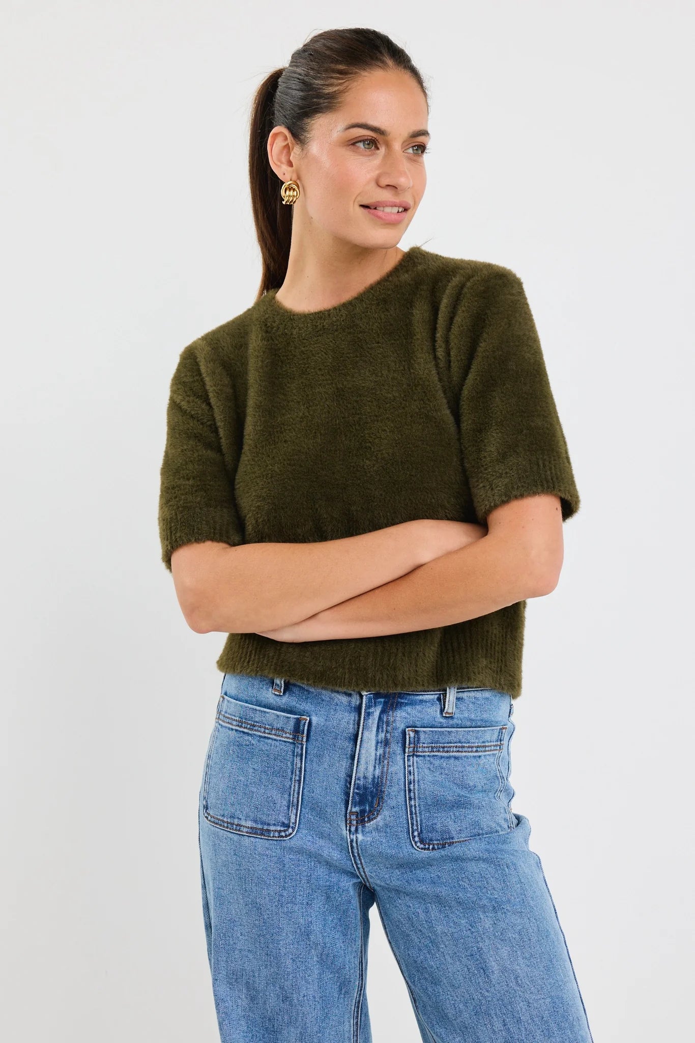 IVY + JACK Issue Fluffy Soft Knit Top Khaki