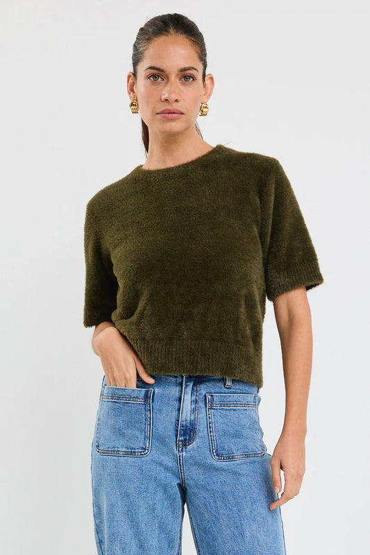 IVY + JACK Issue Fluffy Soft Knit Top Khaki