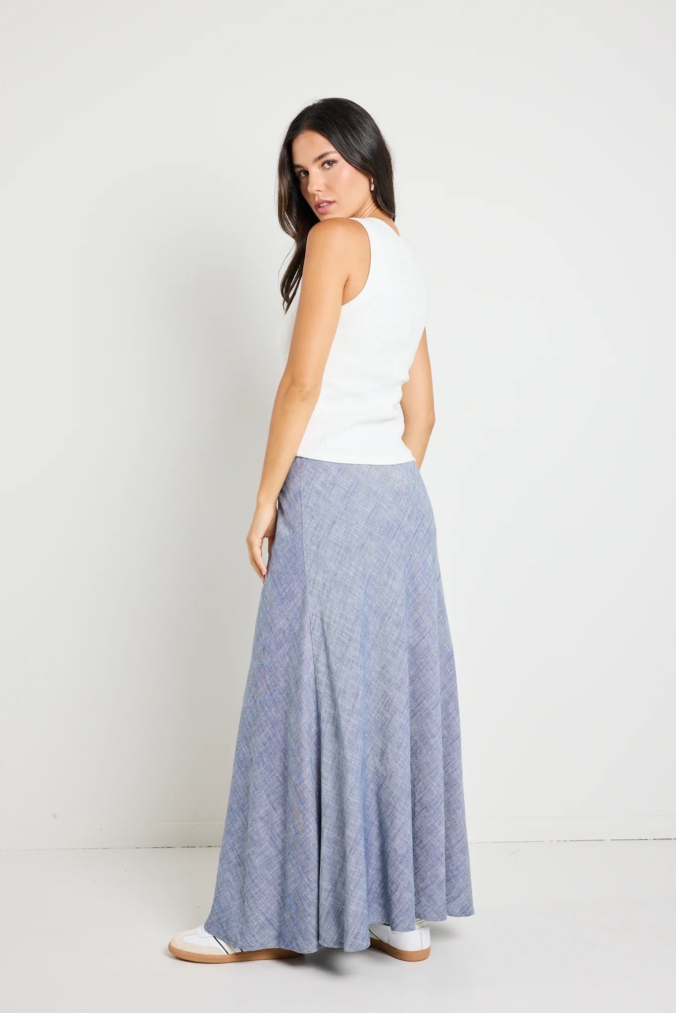 REUNION Lagos Chambray Bias Cut Maxi Skirt Blue