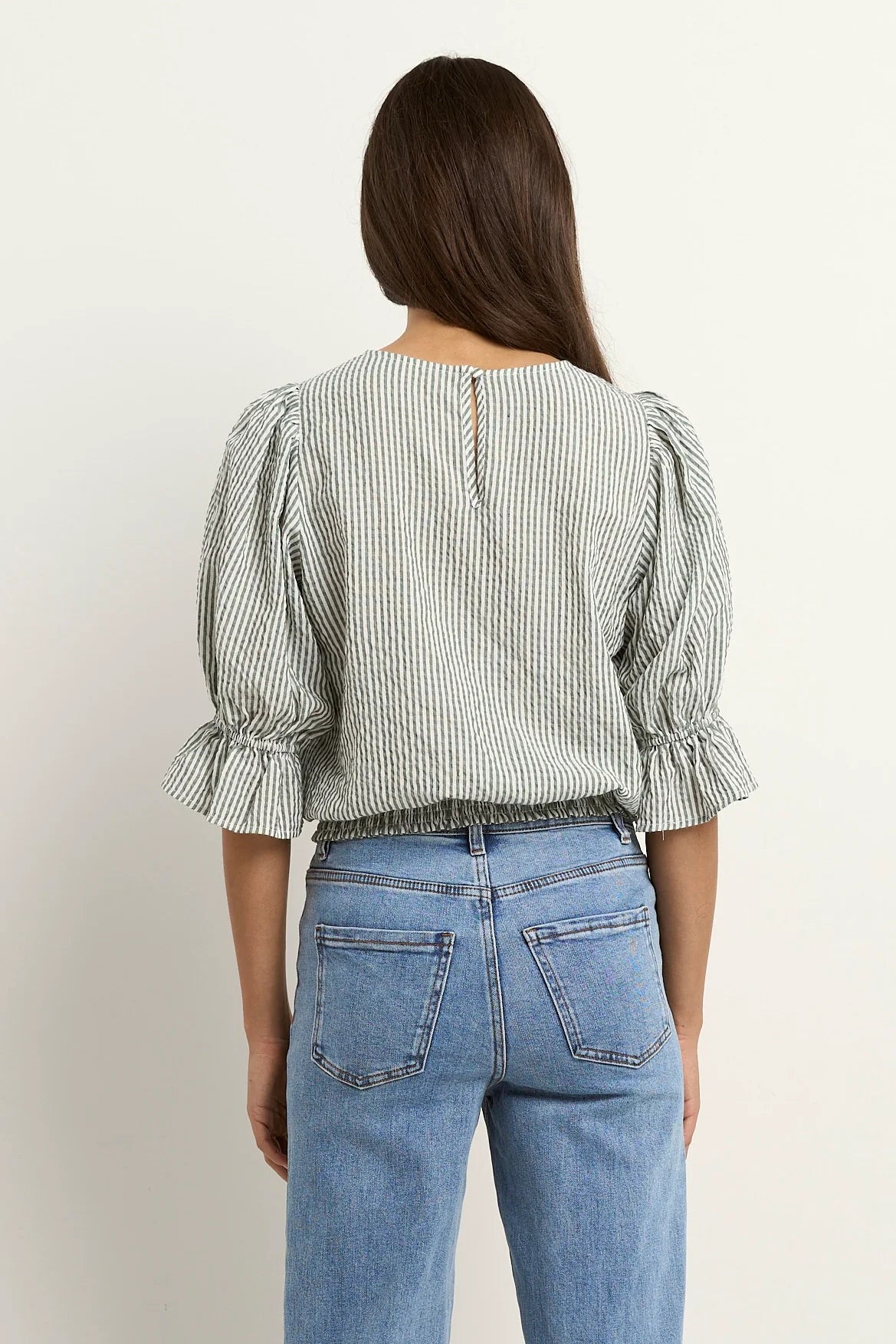 IVY+JACK Lovely Khaki Stripe Shirred Back Top