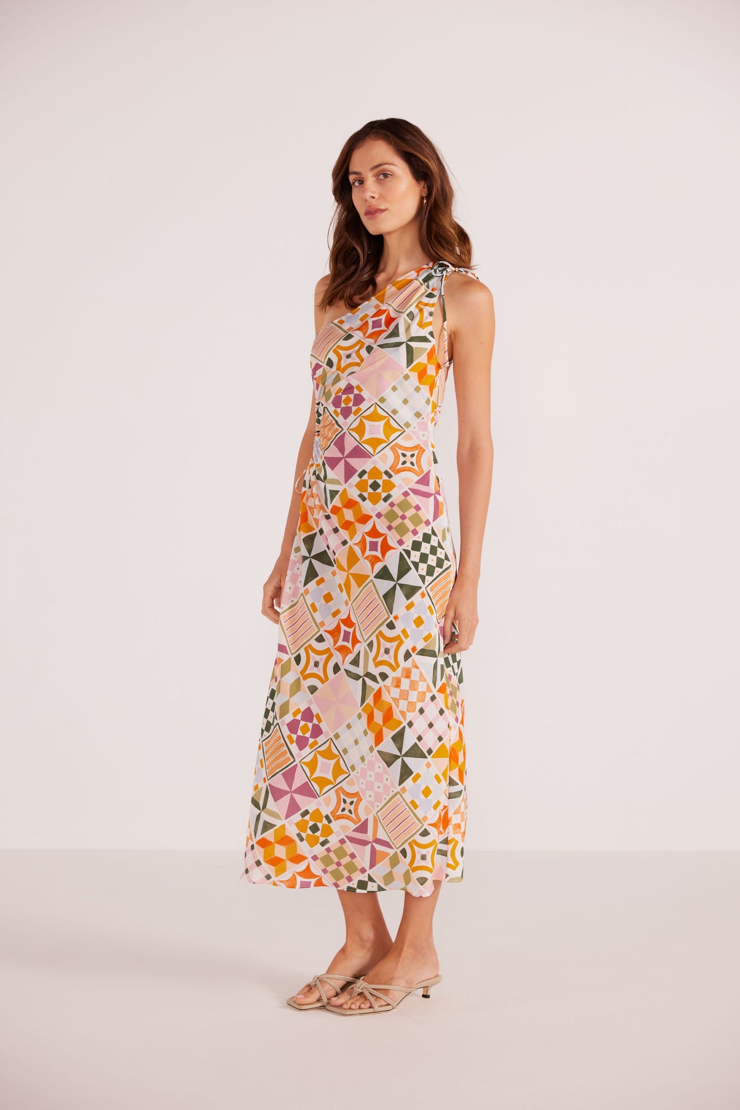 MINK PINK Louisa One Shoulder Midi Dress