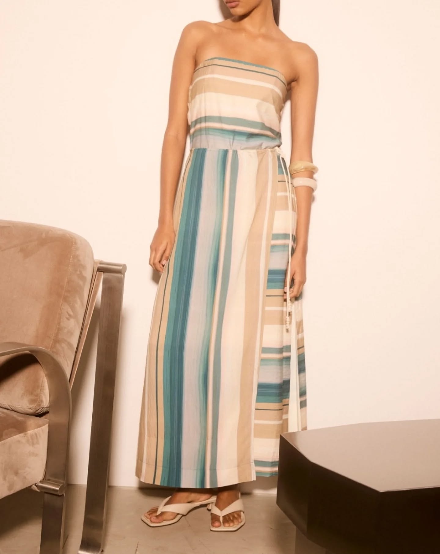 MON RENN Mirage Stripe Strapless Dress