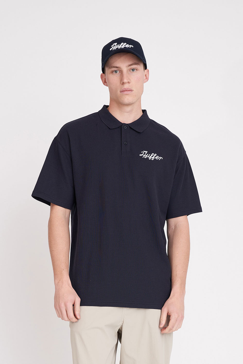 HUFFER Mens Par SS Tap That Polo Shirt Navy