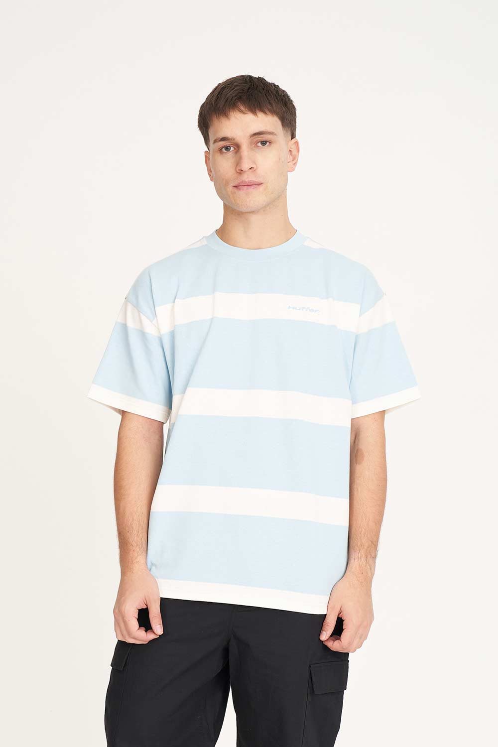 HUFFER Striped Tee Ice Blue/White