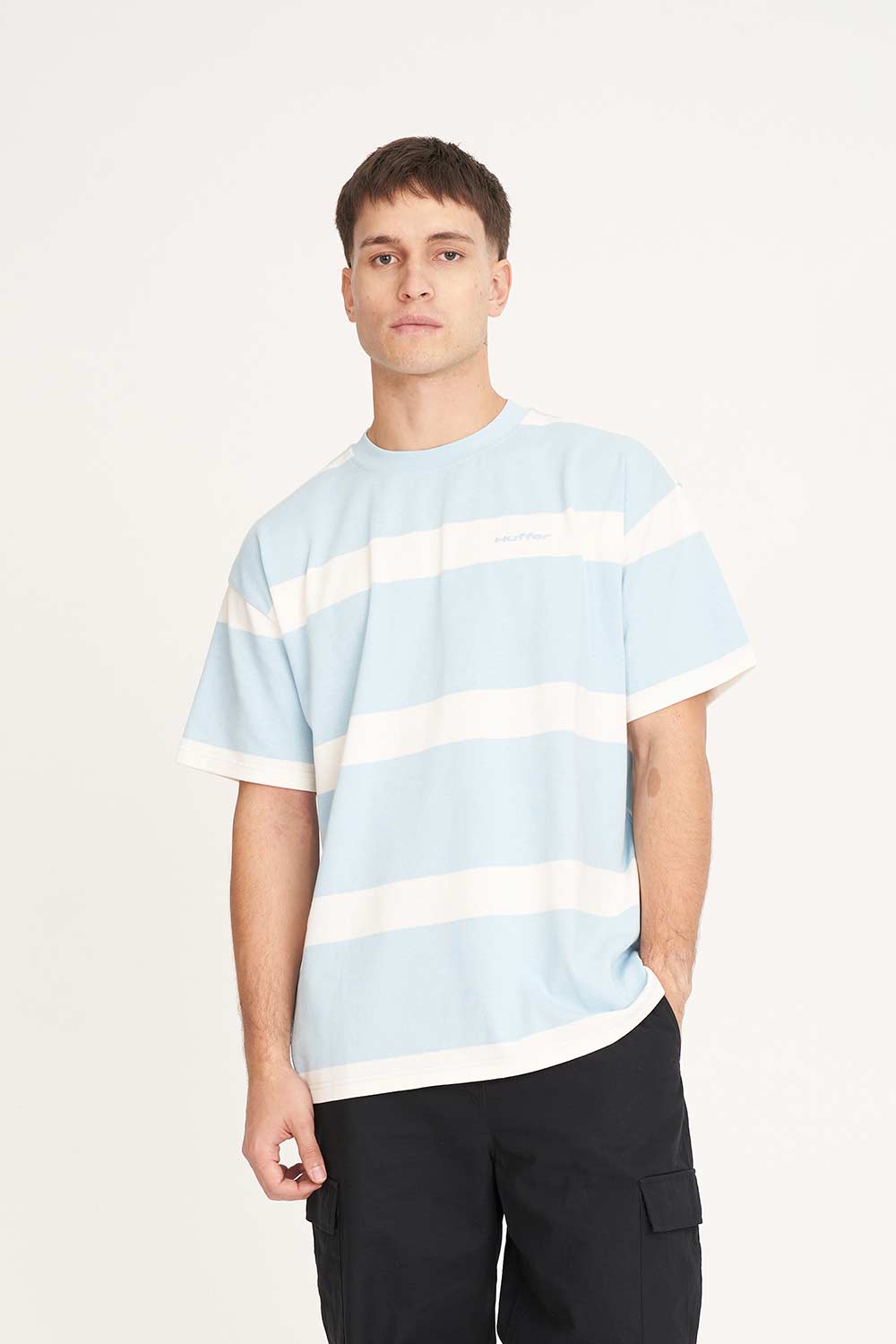 HUFFER Striped Tee Ice Blue/White