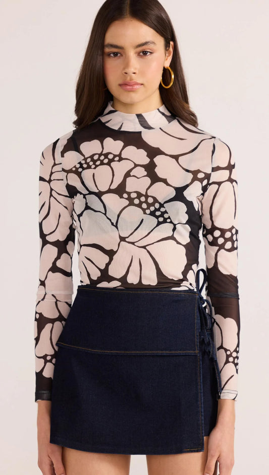 MINK PINK Persephone Mesh Skivvy Top Black Flower
